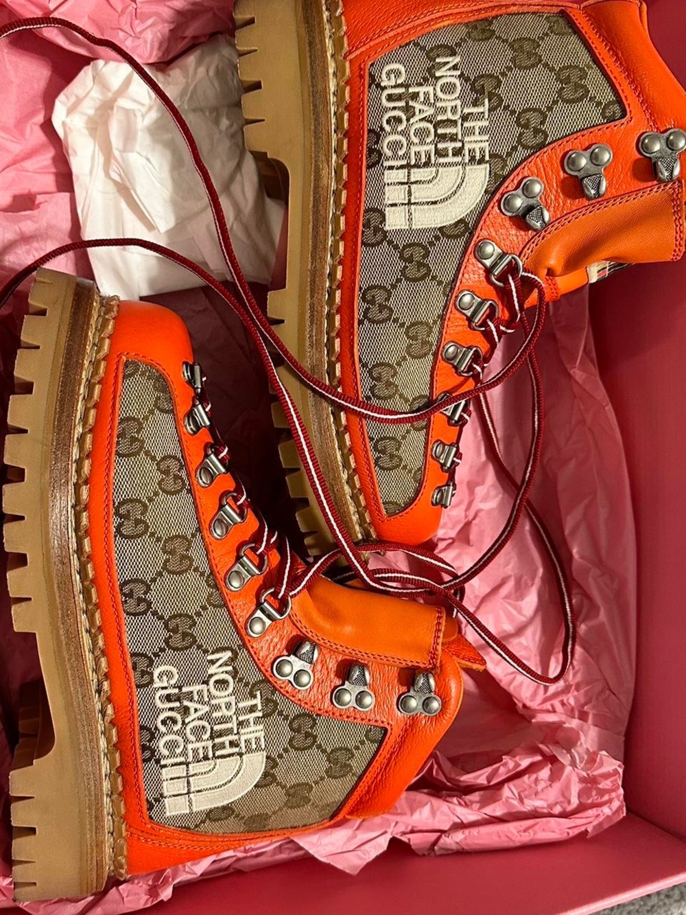 Gucci x The North Face Orange Monogram Hiking Boots